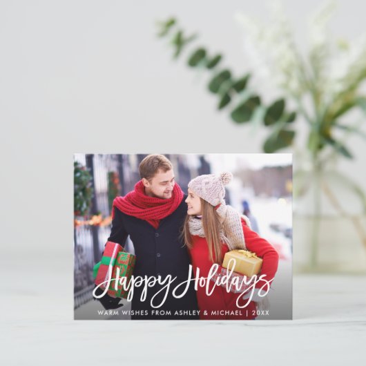 Carte Postale Joyeuses vacances Photo Moderne Brosse Script (Debout devant)