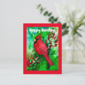 Carte Postale Joyeuses vacances Red Cardinal Bird Green Forest (Debout devant)