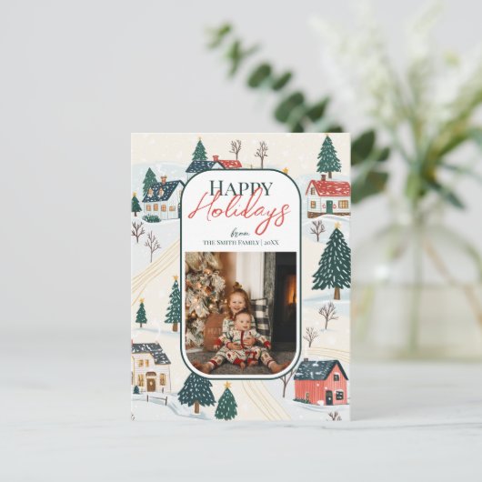 Carte Postale Joyeuses vacances Village d'hiver Photo de famille (Debout devant)