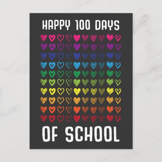 Carte Postale Joyeux 100 Jours D'École Cent Coeurs (Devant)