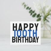 Carte Postale Joyeux 100e Anniversaire Gris Bleu Blanc Moderne G (Debout devant)