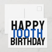 Carte Postale Joyeux 100e Anniversaire Gris Bleu Blanc Moderne G (Devant / Derrière)