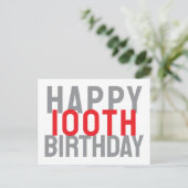 Carte Postale Joyeux 100e Anniversaire Gris Rouge Blanc Moderne  (Debout devant)