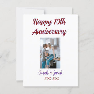 Carte Postale Joyeux 10ème anniversaire photo mariage couple nom