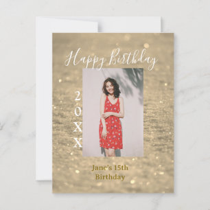 Carte Postale Joyeux 15e anniversaire photo nom année paillettes