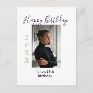 Carte Postale joyeux 15e anniversaire photo nom année t violet p