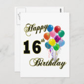 Carte Postale Joyeux 16e anniversaire cadeaux et vêtements d'ann (Devant / Derrière)