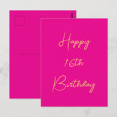 Carte Postale Joyeux 16e anniversaire Seteen Gold Hot Pink 2025 (Devant / Derrière)