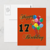 Carte Postale Joyeux 17ème anniversaire design avec ballons (Devant / Derrière)