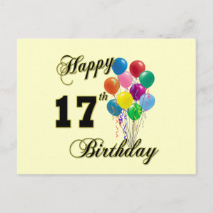 Carte Postale Joyeux 17ème anniversaire design avec ballons