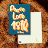 Carte Postale Joyeux 18e anniversaire Peace Love Blue Retro Groo