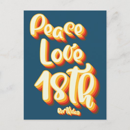 Carte Postale Joyeux 18e anniversaire Peace Love Blue Retro Groo (Devant)