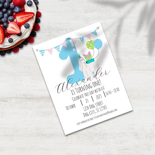 Carte Postale Joyeux 1er anniversaire au chien mignon : une célé