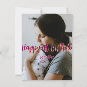 Carte Postale Joyeux 1er anniversaire enfants bébé mère rouge or