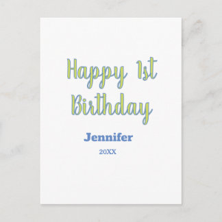 Carte Postale Joyeux 1er anniversaire enfants bébé vert bleu pas