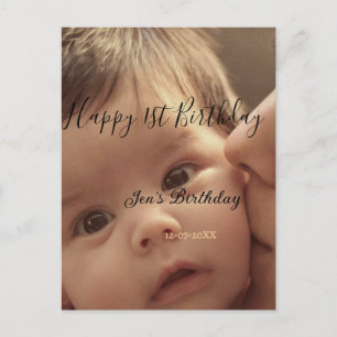 Carte Postale Joyeux 1er anniversaire nom photo date calligr sty