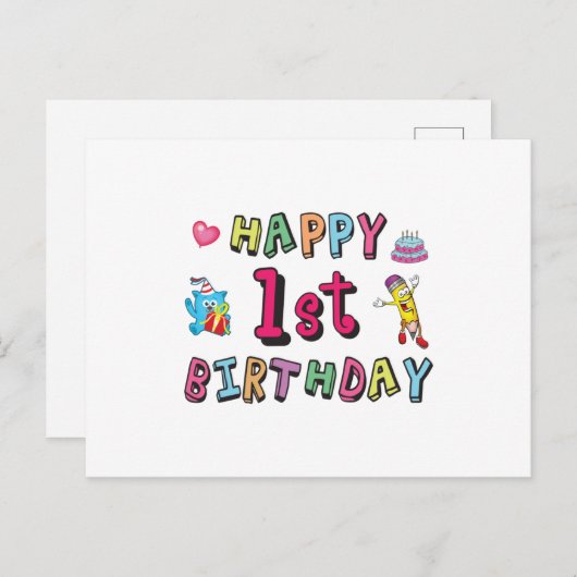 Carte Postale Joyeux 1er anniversaire pour 1 an Enfants B jour s (Devant / Derrière)