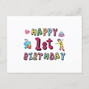 Carte Postale Joyeux 1er anniversaire pour les enfants d'un an.