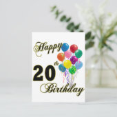 Carte Postale Joyeux 20e anniversaire avec ballons (Debout devant)