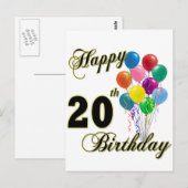 Carte Postale Joyeux 20e anniversaire avec ballons (Devant / Derrière)