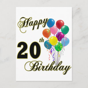 Carte Postale Joyeux 20e anniversaire avec ballons