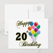 Carte Postale Joyeux 20e anniversaire avec ballons (Devant / Derrière)