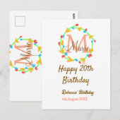 Carte Postale Joyeux 20e Anniversaire couronne de monogramme rou (Devant / Derrière)