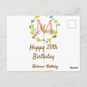 Carte Postale Joyeux 20e Anniversaire couronne de monogramme rou (Dos)