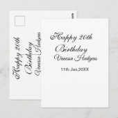 Carte Postale Joyeux 20e anniversaire nom date simple minimal  (Devant / Derrière)