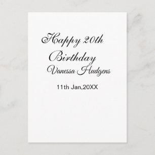 Carte Postale Joyeux 20e anniversaire nom date simple minimal 