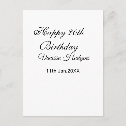 Carte Postale Joyeux 20e anniversaire nom date simple minimal  (Devant)