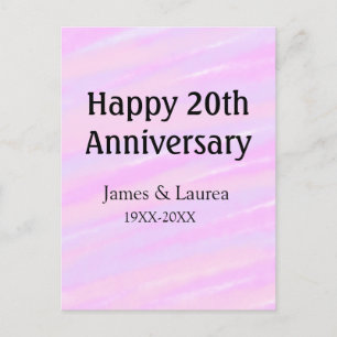 Carte Postale Joyeux 20e anniversaire rose pastel nom violet