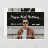 Carte Postale Joyeux 20ème anniversaire simple photo ajouter nom (Devant / Derrière)