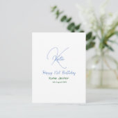 Carte Postale Joyeux 21e anniversaire bleu ajouter un monogramme (Debout devant)