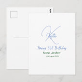 Carte Postale Joyeux 21e anniversaire bleu ajouter un monogramme (Devant / Derrière)