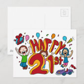 Carte Postale Joyeux 21e anniversaire Cartoon (Devant / Derrière)