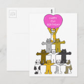 Carte Postale Joyeux 21e anniversaire Cartoon Cats. (Devant / Derrière)