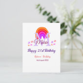 Carte Postale Joyeux 21e Anniversaire rose ajouter nom monogramm (Debout devant)