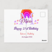 Carte Postale Joyeux 21e Anniversaire rose ajouter nom monogramm (Dos)