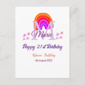 Carte Postale Joyeux 21e Anniversaire rose ajouter un nom monogr (Devant)