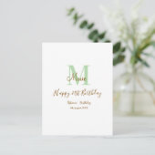 Carte Postale Joyeux 21e Anniversaire vert ajouter nom monogramm (Debout devant)