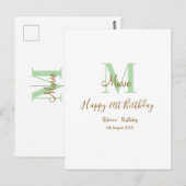 Carte Postale Joyeux 21e Anniversaire vert ajouter nom monogramm (Devant / Derrière)