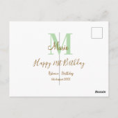 Carte Postale Joyeux 21e Anniversaire vert ajouter nom monogramm (Dos)