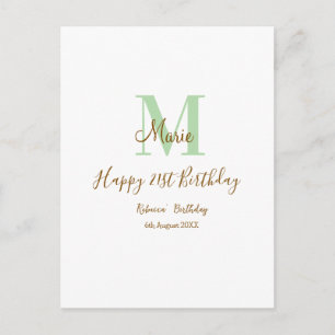 Carte Postale Joyeux 21e Anniversaire vert ajouter nom monogramm