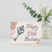 Carte Postale Joyeux 21e anniversaire Victorian Floral Key (Debout devant)