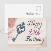 Carte Postale Joyeux 21e anniversaire Victorian Floral Key (Devant / Derrière)