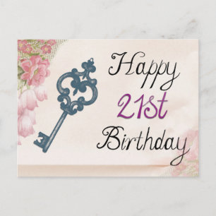 Carte Postale Joyeux 21e anniversaire Victorian Floral Key