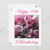 Carte Postale Joyeux 28e anniversaire rose et vert Fleur (Devant / Derrière)