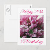 Carte Postale Joyeux 29e anniversaire rose et vert Fleur (Devant / Derrière)
