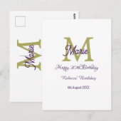 Carte Postale Joyeux 30e Anniversaire monogramme moderne nom gol (Devant / Derrière)